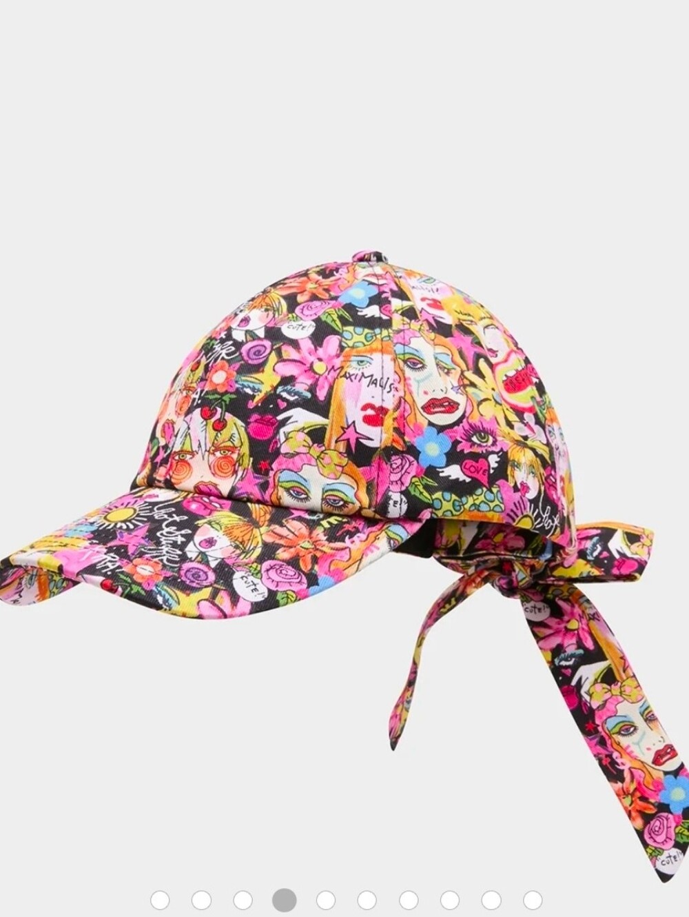 Betsey Johnson Printed Baseball Hat With Bow Tie Black NWT Pop Art
